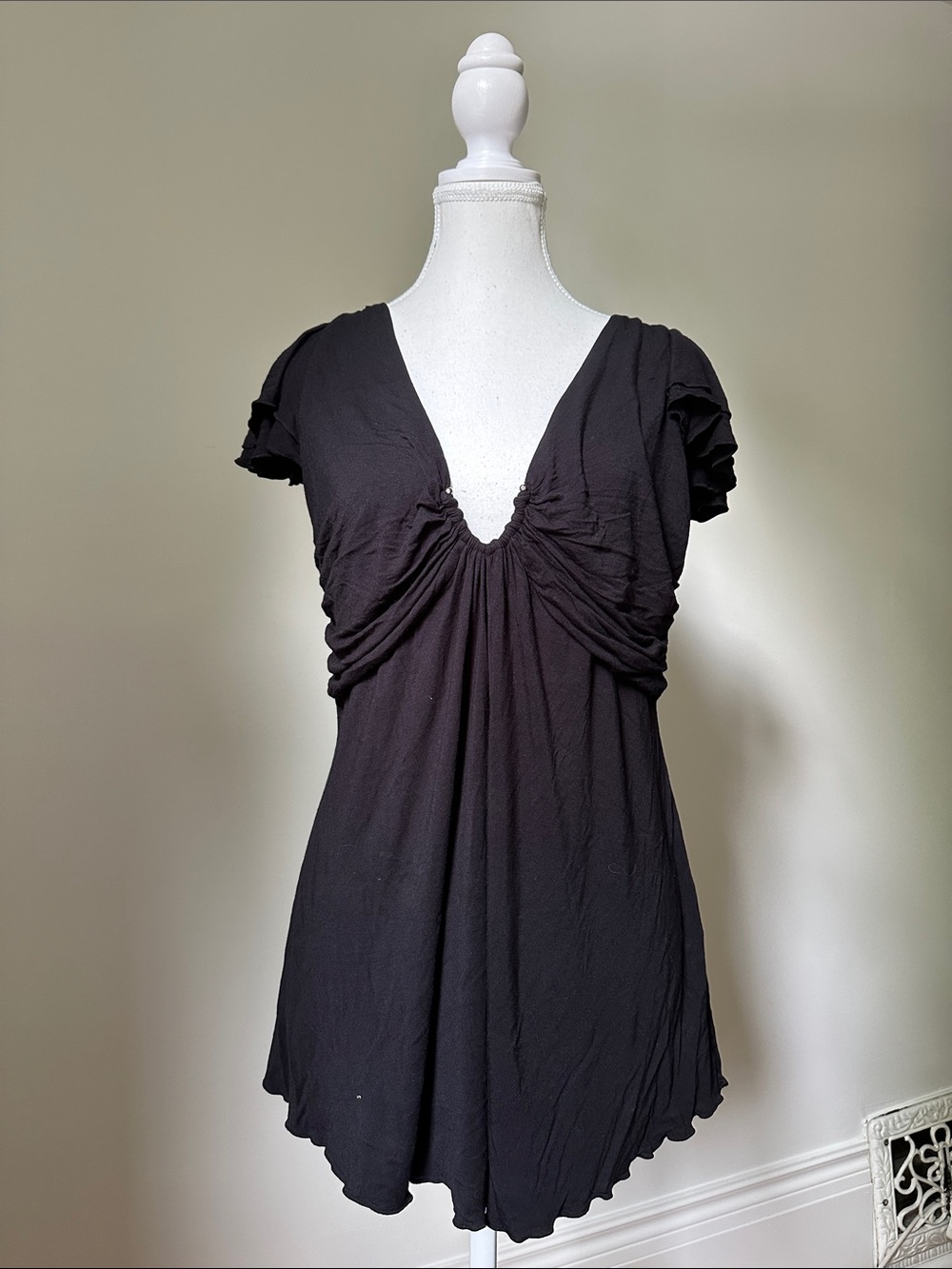 BIANCA NYGARD Black Drapey Y2K Whimsigoth Fairy Vamp Short Sleeve Sz 14